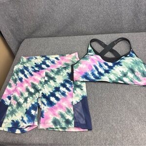 PINK Active Victoria’s Secret Women’s 2 Pc Sports Bra Tie Dye Biker Shorts Sz S